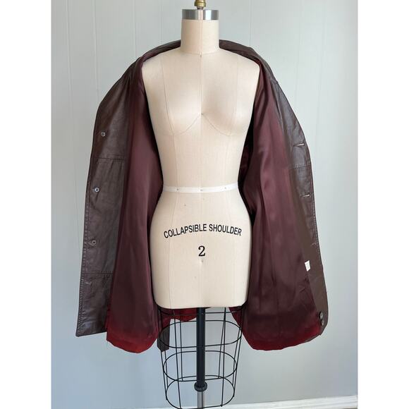 Vintage 60s 70s Brown Leather Short Trench Coat Jacket Belted XL Made in USA - Picture 5 of 16